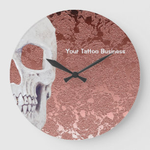 Gothic Skull Rose Gold White Modern Elegant Floral Large Clock