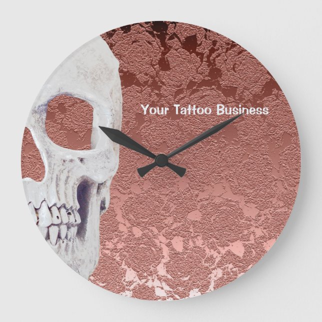 Gothic Skull Rose Gold White Modern Elegant Floral Large Clock (Front)