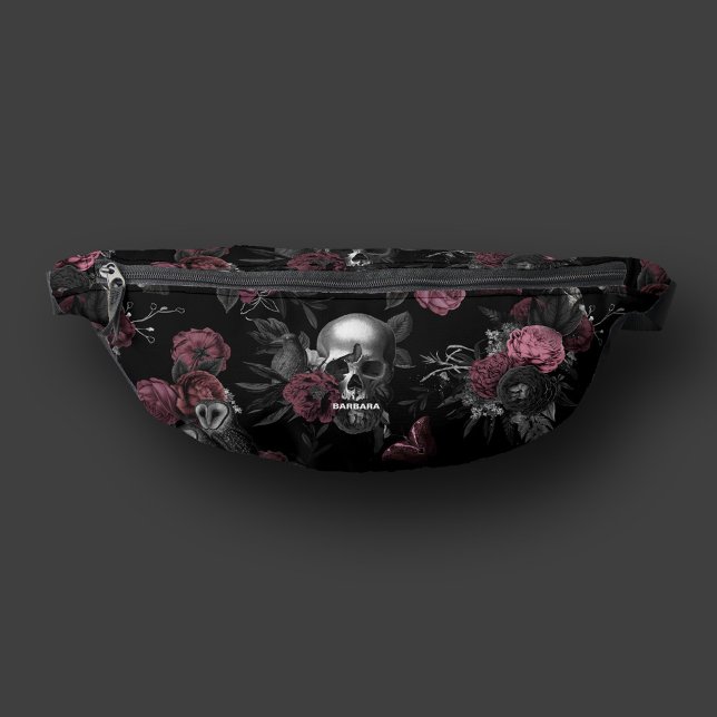 Gothic Skull Rose Owl Burgundy Pink Elegant Bum Bags (Gothic Skull Rose Owl Burgundy Pink Elegant Fanny Pack
)