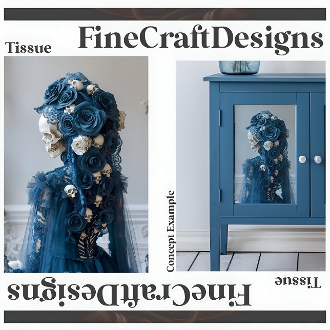 Gothic Skull & Rose Teal Ivory Decoupage Left 155 Tissue Paper (Creator Uploaded)