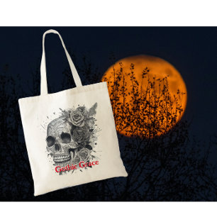 Gothic Skull Rose Tote Bag