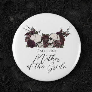 Gothic Skull & Rose Wedding Party 6 Cm Round Badge