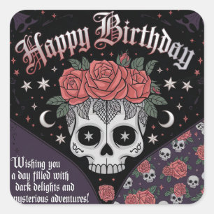Gothic Skull & Roses Birthday Card  Square Sticker