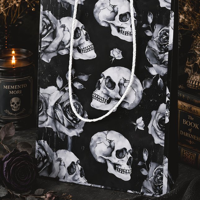 Gothic Skull & Roses Dark Romantic Medium Gift Bag (Creator Uploaded)