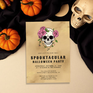 Gothic Skull & Roses   Halloween Party Invitation