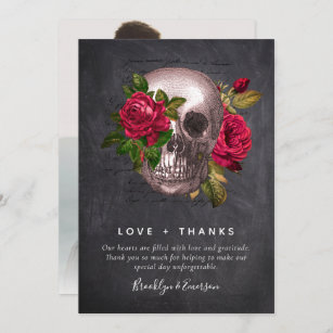 Gothic Skull Roses Photo   Wedding Thank You Card