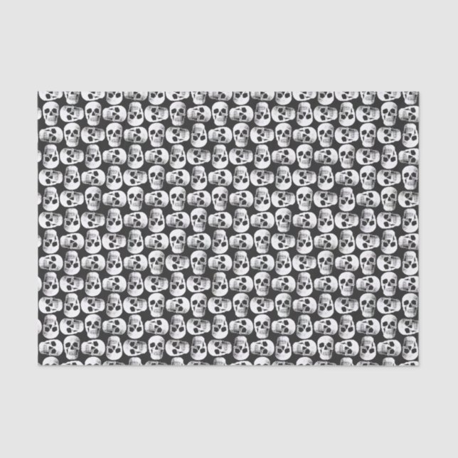 Gothic Skull Scary Black And White Pattern Design Tissue Paper (Front)