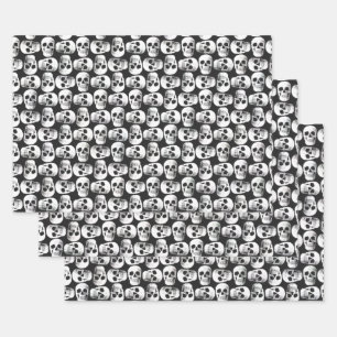 Gothic Skull Scary Black And White Pattern Design Wrapping Paper Sheet