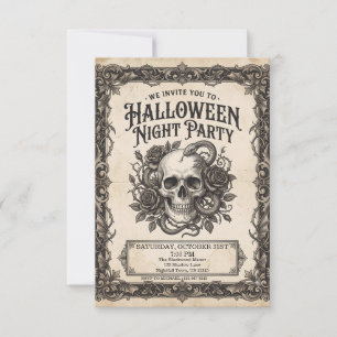 Gothic Skull Snake Halloween Night Party Vintage RSVP Card