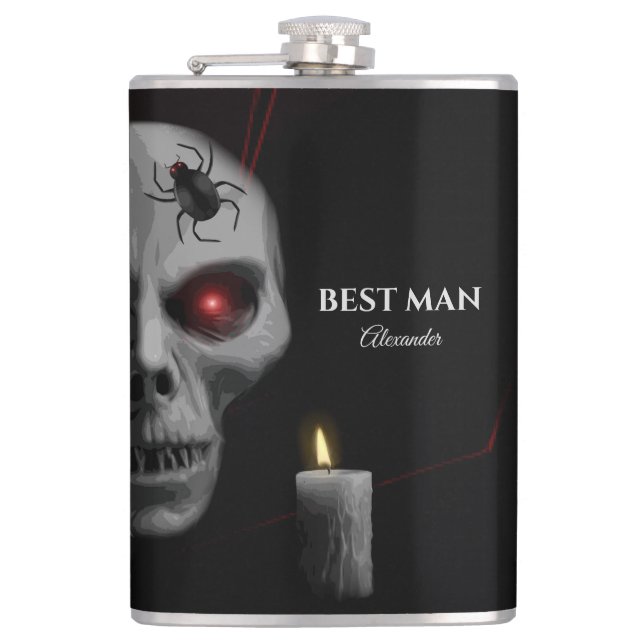 Gothic Skull Spider Candle - Dark Creepy Halloween Hip Flask (Front)