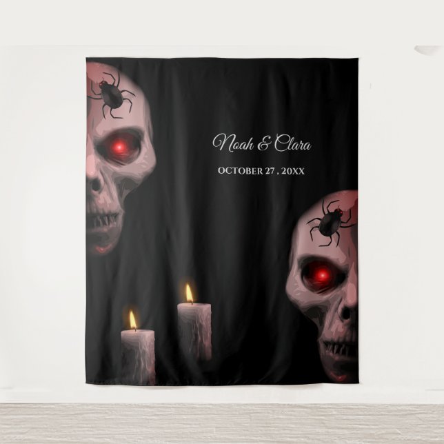 Gothic Skull Spider Candle - Dark Moody Halloween Tapestry (Front)
