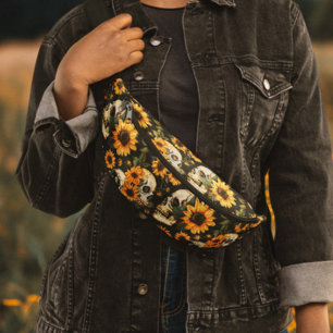 Gothic Skull & Sunflower Summer Bum Bags