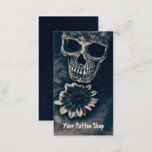 Gothic Skull Sunflower Vintage Antique Business Card