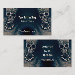 Gothic Skull Sunflower Vintage Antique Style Business Card