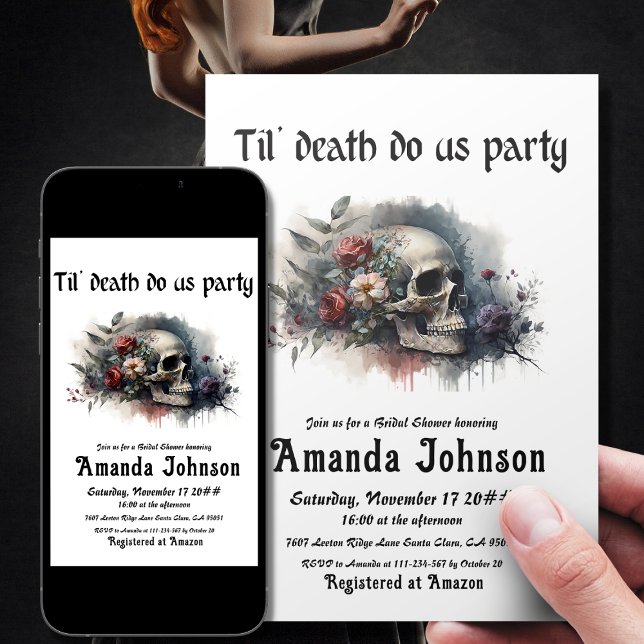 Gothic Skull Till Death Do Us Party Bridal Shower Invitation (Creator Uploaded)
