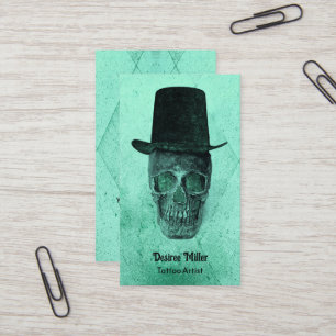 Gothic Skull Victorian Neon Green Tattoo Artist Business Card