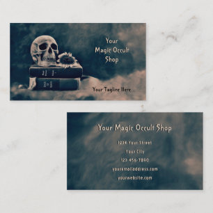 Gothic Skull Vintage Black Grey Old Magic Books Business Card