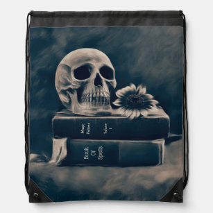 Gothic Skull Vintage Old Books Cyanotype Macabre Drawstring Bag