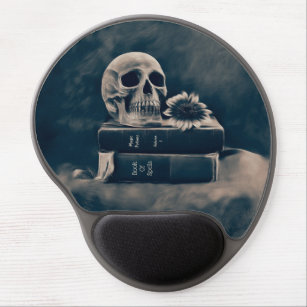 Gothic Skull Vintage Old Books Cyanotype Macabre Gel Mouse Pad