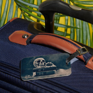 Gothic Skull Vintage Old Books Cyanotype Macabre Luggage Tag