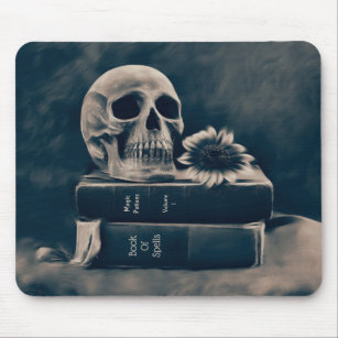 Gothic Skull Vintage Old Books Cyanotype Macabre S Mouse Pad