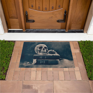 Gothic Skull Vintage Old Books Cyanotype Sunflower Doormat
