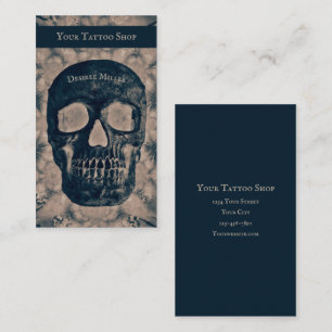 Gothic Skull Vintage Sepia Negative Tattoo Shop Business Card