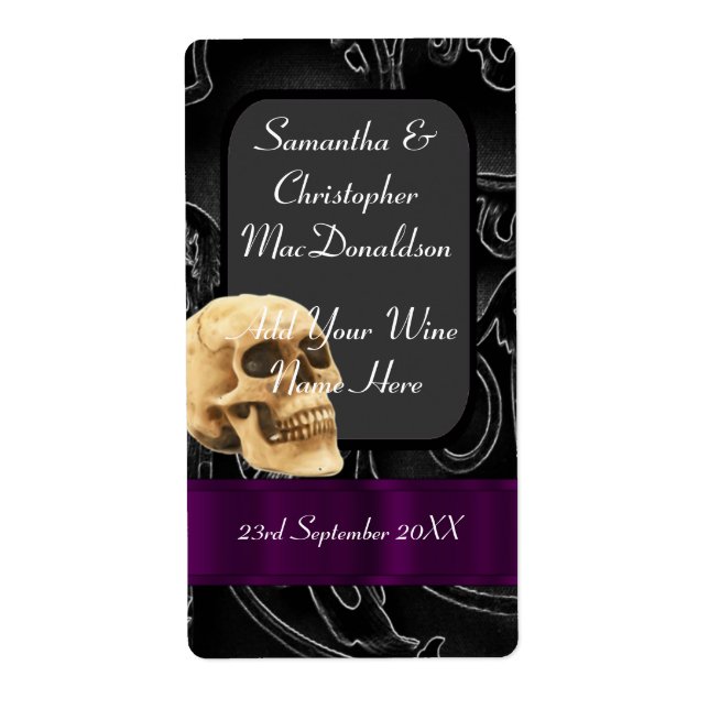 Gothic skull wedding wine bottle (Front)