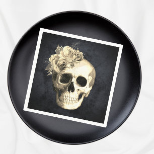 Gothic Skull White Roses Halloween Napkin