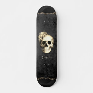 Gothic Skull White Roses Personalized  Skateboard