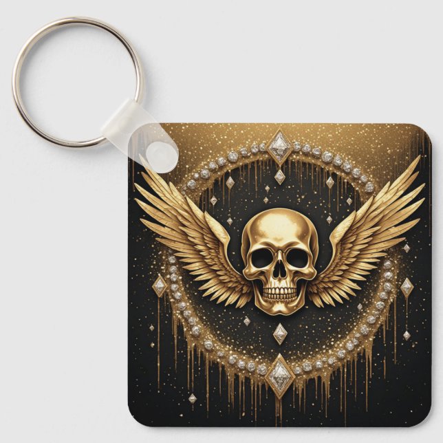 💎 Gothic Skull Wings Logo For Alternative Gifts ☠ Key Ring (Front)