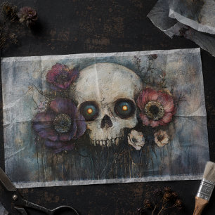 Gothic Skull with Flowers Dark Floral Decoupage Tissue Paper