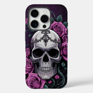 Gothic Skull with Purple Roses iPhone 16 Pro Case