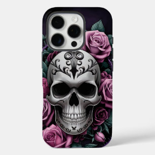 Gothic Skull with Purple Roses iPhone 16 Pro Case