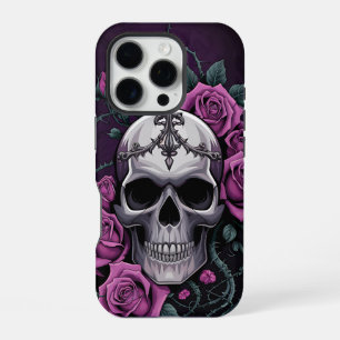 Gothic Skull with Purple Roses iPhone 16 Pro Case