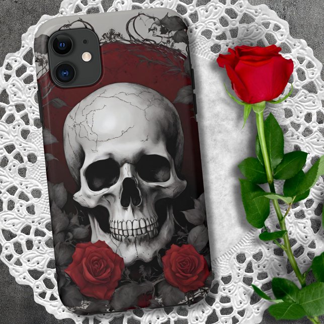 Gothic Skull with Red Roses  Case-Mate iPhone Case (Creator Uploaded)