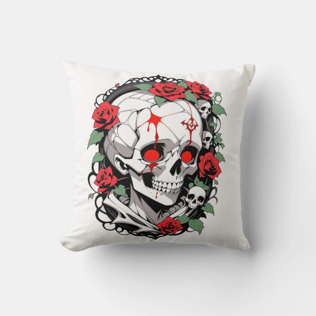 Gothic Skull with Roses  Cushion (Front)