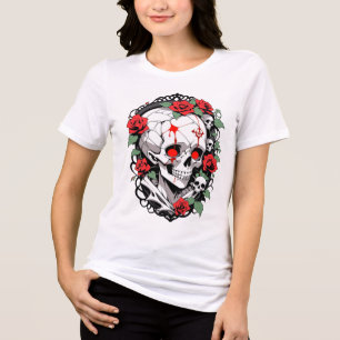Gothic Skull with Roses Tri-Blend Shirt