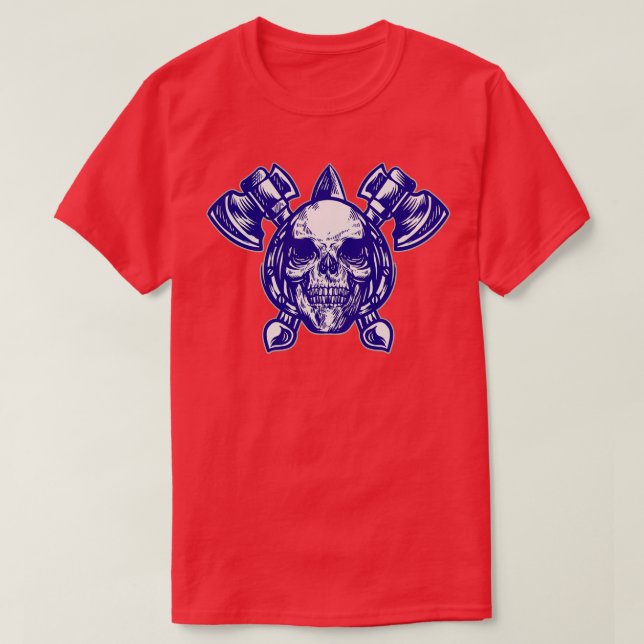 Gothic Skull With two Axes Tattoo T-Shirt (Design Front)