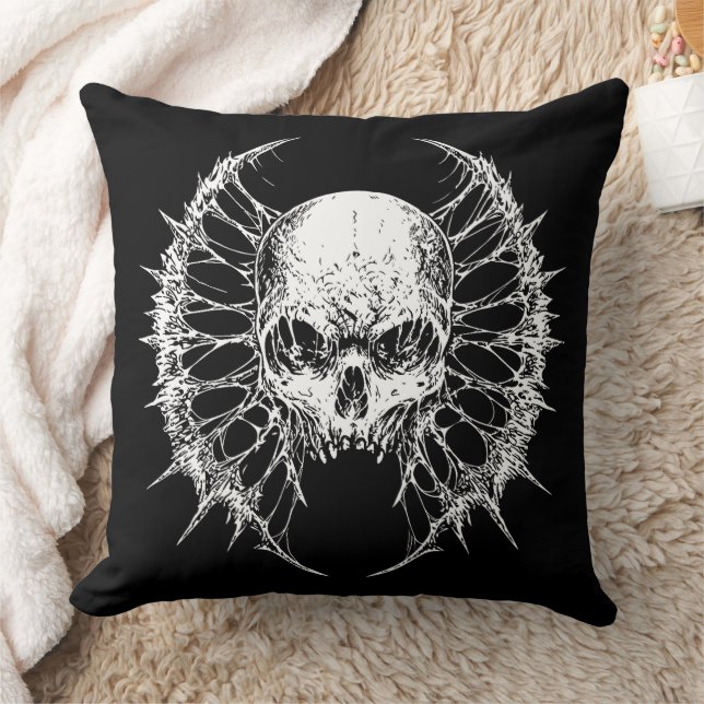 Gothic Skull with Webbed Wings Cushion (Blanket)