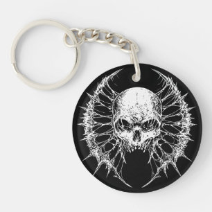 Gothic Skull with Webbed Wings Key Ring