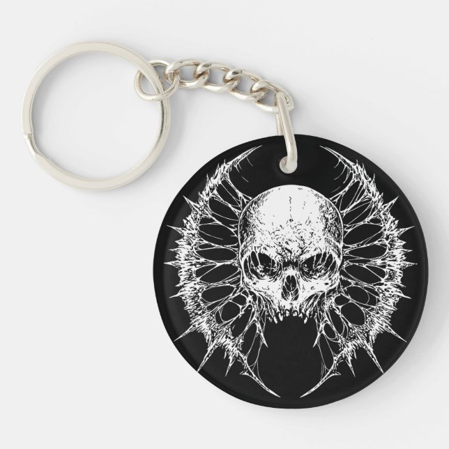 Gothic Skull with Webbed Wings Key Ring (Front)