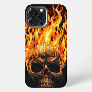 Gothic Skull Yellow Orange Fire Flames Pattern iPhone Case