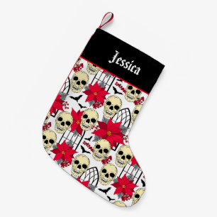 Gothic Skulls and Flowers Patterned Small Christmas Stocking