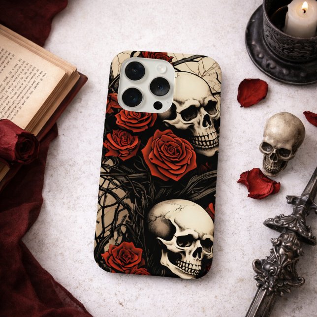 Gothic Skulls and Red Roses iPhone Case (Creator Uploaded)