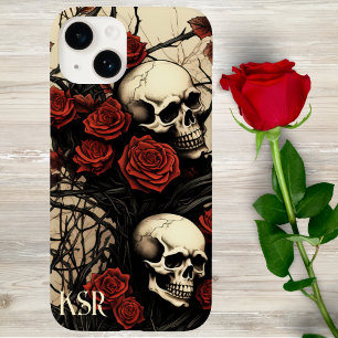 Gothic Skulls and Red Roses Monogram  Case-Mate iPhone 14 Case