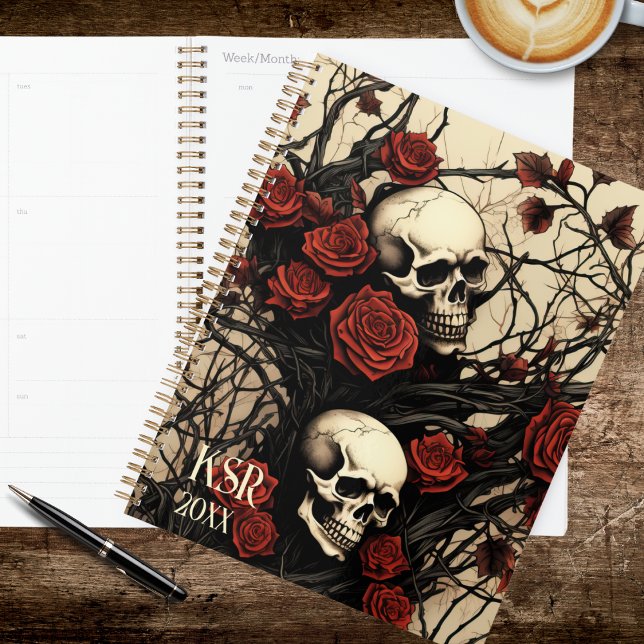 Gothic Skulls and Red Roses Monogram  Planner (Creator Uploaded)