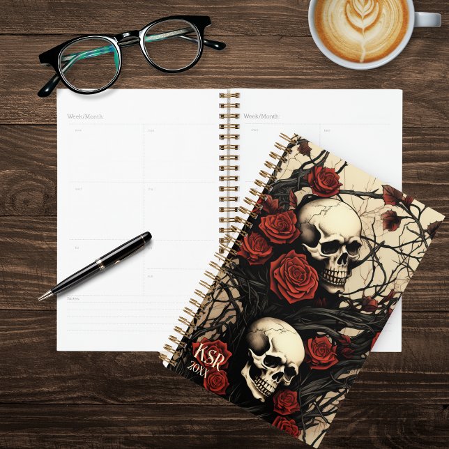 Gothic Skulls and Red Roses Monogram  Planner (Creator Uploaded)