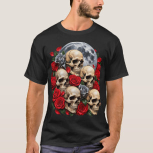 Gothic Skulls and Red Roses T-Shirt   Dark Floral 