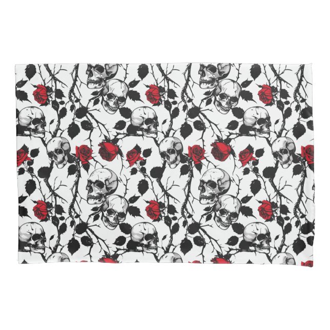 Gothic Skulls and Roses Bedding  Pillowcase (Front)